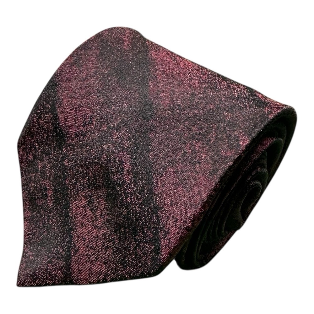 John Varvatos Maroon Black Heathered Silk Italian Tie 3 Inch Width